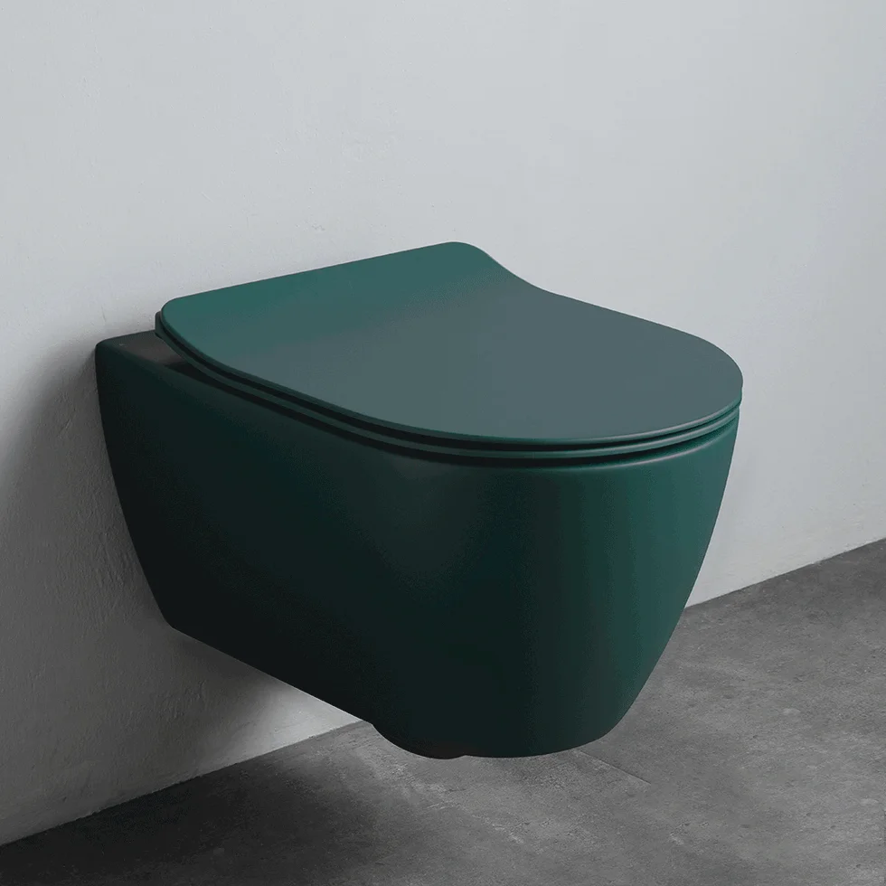 Φωτογραφία προϊόντος: Scarabeo Moon Rimless Clean Flush Λεκάνη Κρεμαστή με κάλυμμα Soft Close Musk σε Πράσινο 552000SC-900