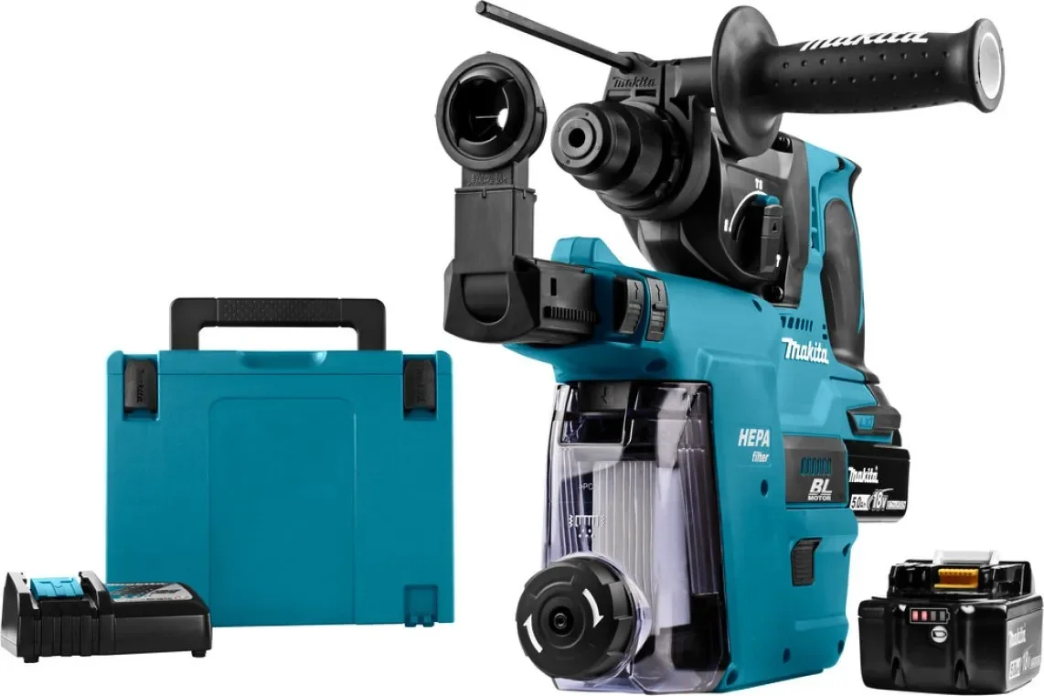 Φωτογραφία προϊόντος: Makita DHR242RTJW - Κρουστικό Σκαπτικό Μπαταρίας 18V SDS Plus με Κιτ Σκόνης σε βαλίτσα μεταφοράς Makpac, μαζί με ταχυφορτιστής & 2 μπαταρίες 5.0Ah (2×5.0Ah)