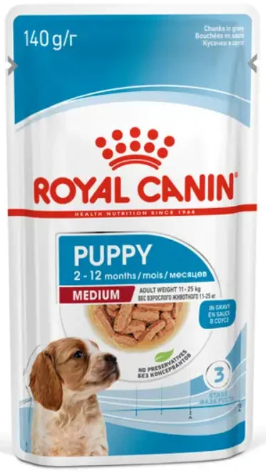Φωτογραφία προϊόντος: Royal Canin Πλήρης τροφή για κουτάβια μεσαίου μεγέθους φυλών 10x140gr ROYAL CANIN (9003579008324)