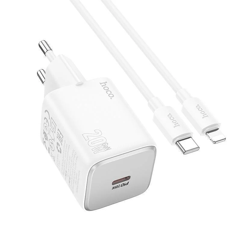 Φωτογραφία προϊόντος: Phone charger Hoco USB C QC PD 20W + cable USB C to Lightning N40 white
