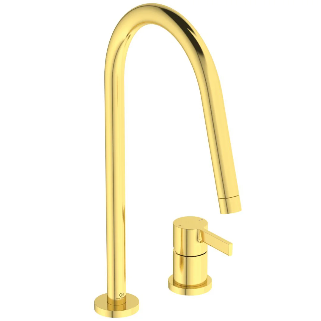 Φωτογραφία προϊόντος: Ideal Standard Gusto Μπαταρία κουζίνας πάγκου 2 οπών με πριστρεφόμενο στρογγυλό ρουξούνι BD422A2 brushed gold