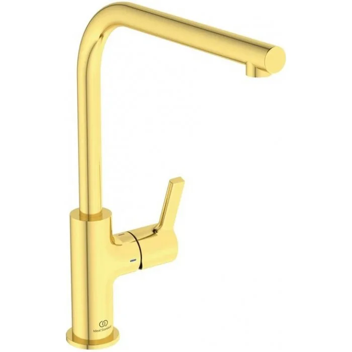 Φωτογραφία προϊόντος: Ideal Standard Gusto Μπαταρία κουζίνας πάγκου με ψηλό περιστρεφόμενο ρουξούνι σχήματος L BD418A2 brushed gold