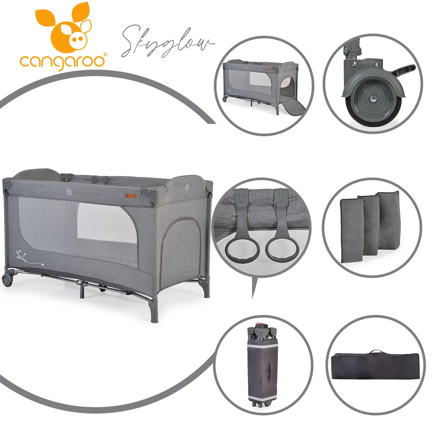 Φωτογραφία προϊόντος: CANGAROO - Folding cot Skyglow 1 grey - 3800146248901