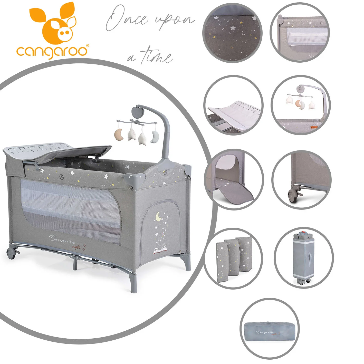 Φωτογραφία προϊόντος: CANGAROO - Folding cot Once upon a time 3 grey - 3800146248420