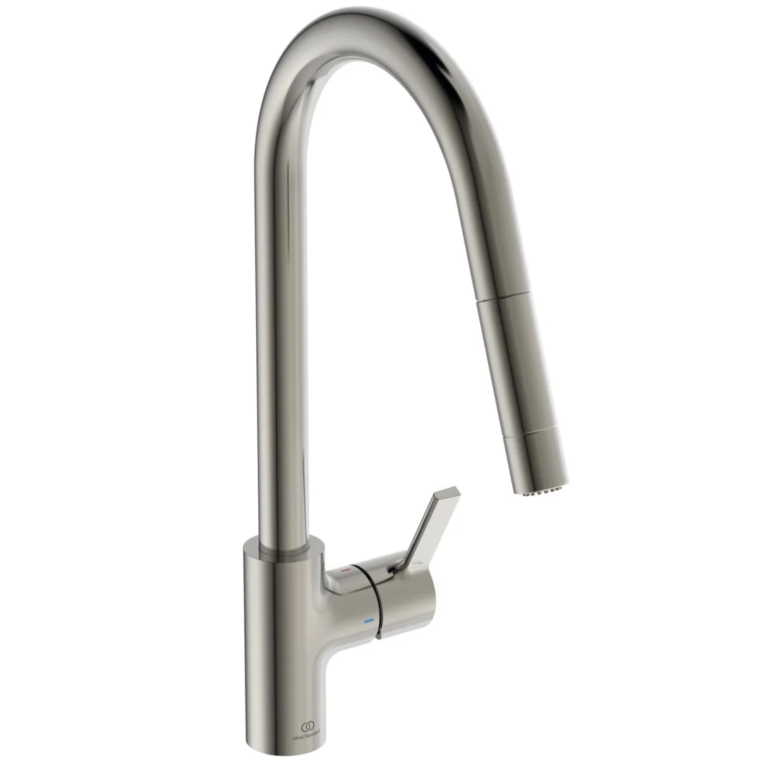 Φωτογραφία προϊόντος: Ideal Standard Gusto Μπαταρία κουζίνας πάγκου με αποσπώμενο ντουσάκι δύο λειτουργιών BD416GN silver storm