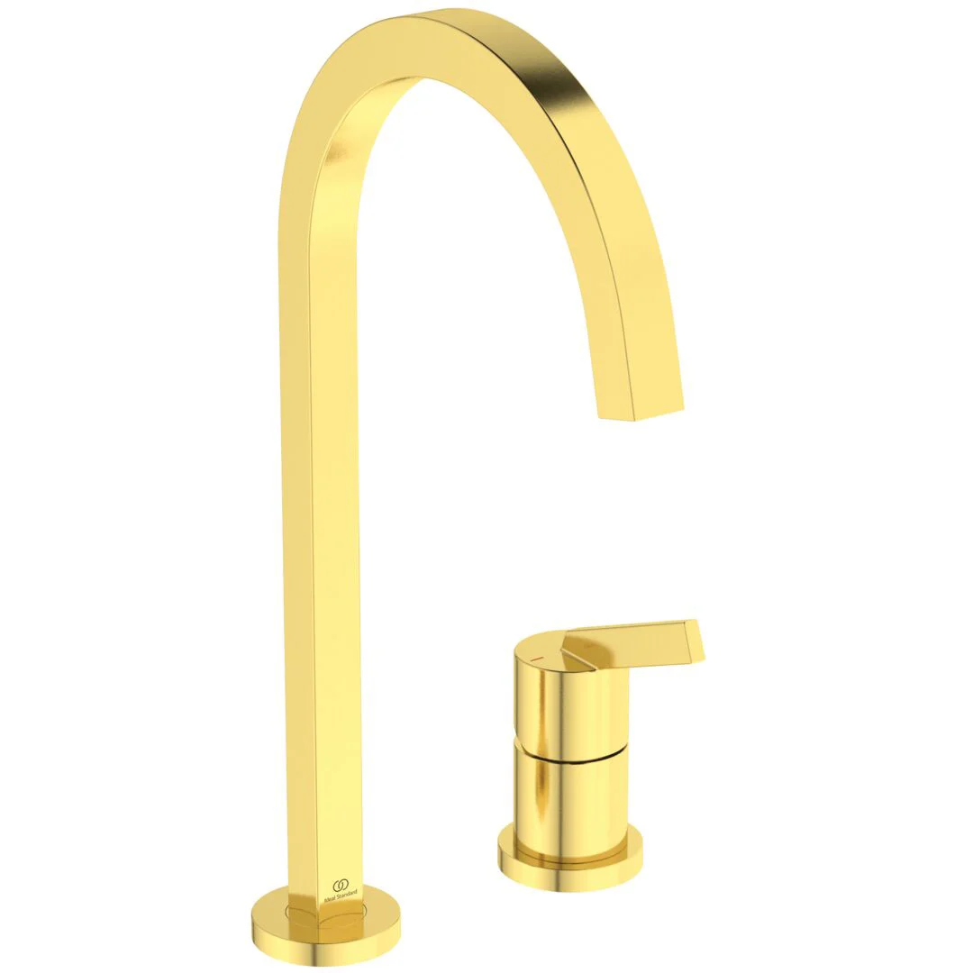 Φωτογραφία προϊόντος: Ideal Standard Gusto Μπαταρία κουζίνας πάγκου 2 οπών με πριστρεφόμενο τετράγωνο ρουξούνι BD423A2 brushed gold