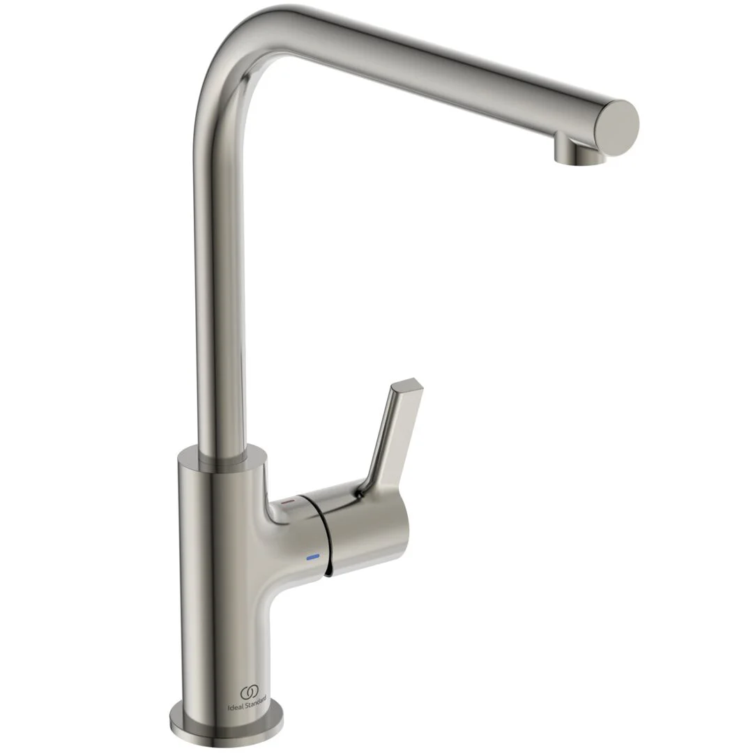 Φωτογραφία προϊόντος: Ideal Standard Gusto Μπαταρία κουζίνας πάγκου με ψηλό περιστρεφόμενο ρουξούνι σχήματος L BD418GN silver storm