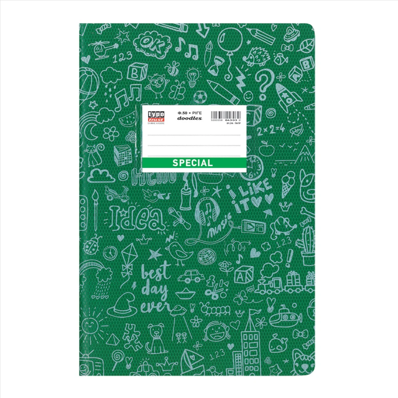 Φωτογραφία προϊόντος: Typotrust Τετράδιο Ριγέ Special Doodles B5 17×25 50φυλλ. Πράσινο 4303