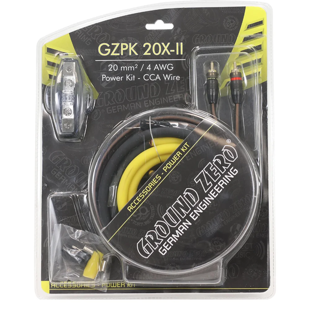 Φωτογραφία προϊόντος: GROUND ZERO GZPK 20X-II – Κιτ καλωδίωσης ενισχυτή 4 AWG (20 mm²) 80A