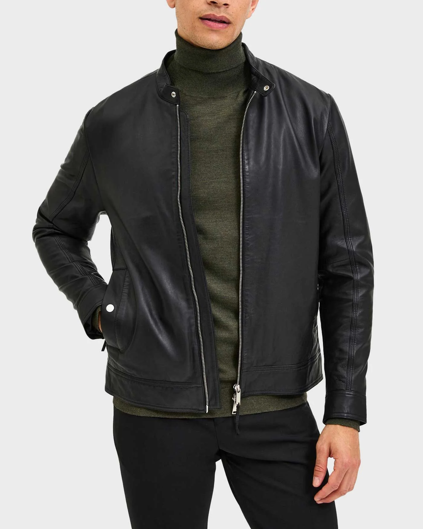 Φωτογραφία προϊόντος: SELECTED ΑΝΔΡΙΚΟ JACKET ΜΕ ΨΗΛΟ ΛΑΙΜΟ 100% ΔΕΡΜΑ - 16085745 ΜΑΥΡΟ