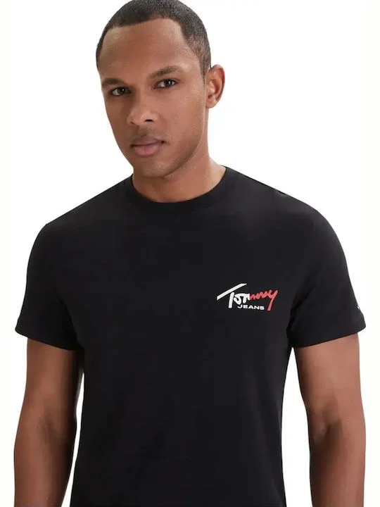 Φωτογραφία προϊόντος: Tommy Jeans Signature ανδρικό βαμβακερό slim t-shirt μαύρο DM0DM22538-BDS