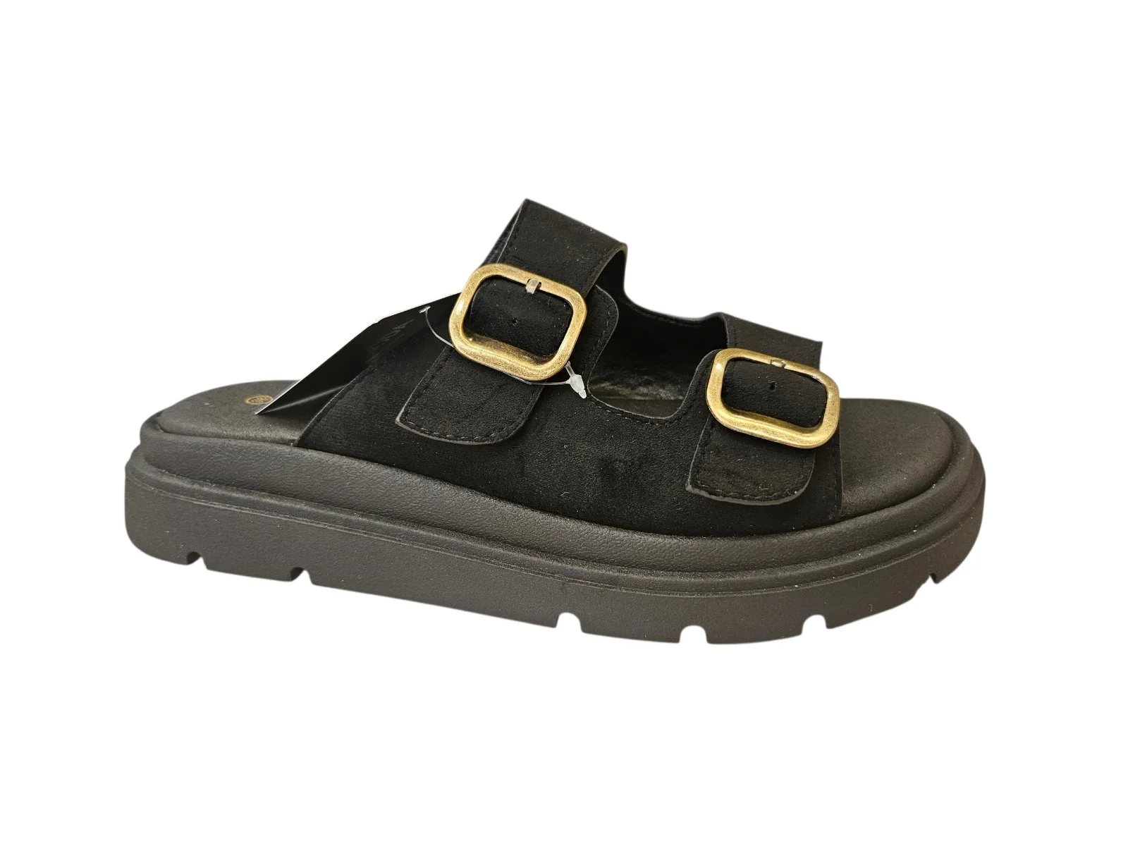 Φωτογραφία προϊόντος: Suede flatform παντόφλες με τοκάδες Y2507 Μαύρο