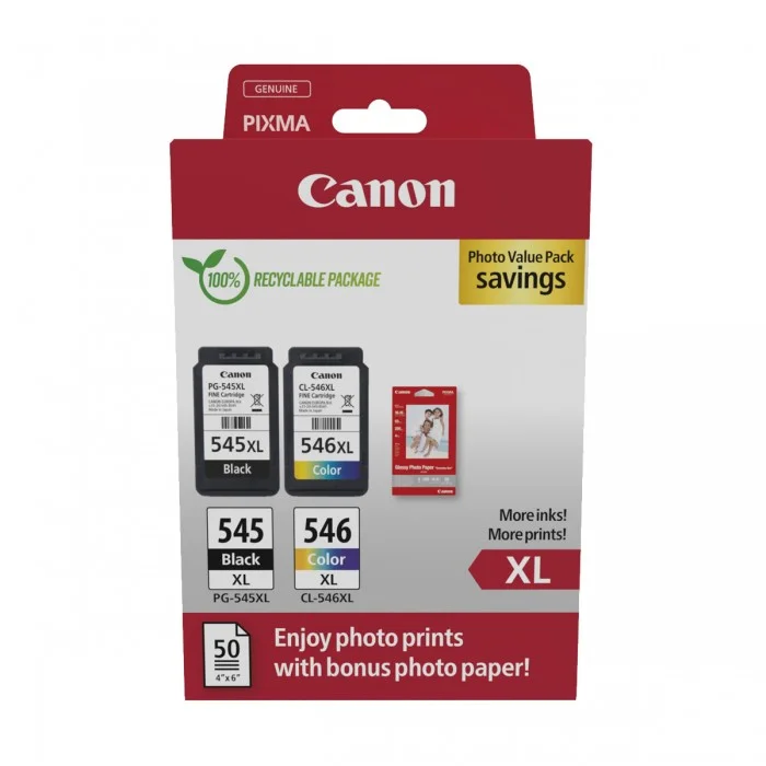 Φωτογραφία προϊόντος: Ink Canon PG-545XL CL-546XL Photo Value Pack High Yield Black and Colour and 50s