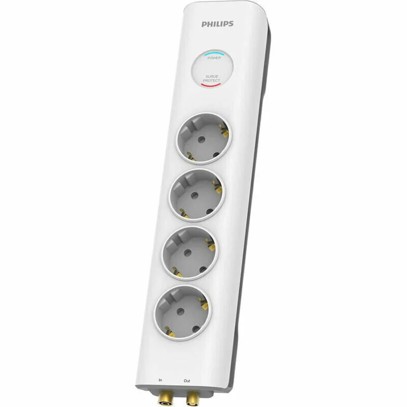 Φωτογραφία προϊόντος: Philips SPN7041WA/GRS Πολύπριζο ασφαλείας 4 θέσεων με προστασία ομοαξονικού καλωδίου τηλεόρασης.