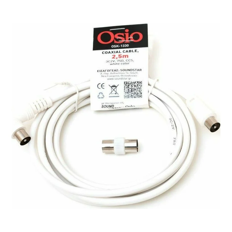 Φωτογραφία προϊόντος: Osio OSK-1330 Ομοαξονικό καλώδιο κεραίας γωνιακό αρσενικό σε θηλυκό 2.5 m 75 Ω.