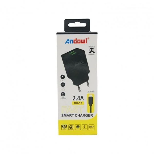 Φωτογραφία προϊόντος: Φορτιστής Smart Charger MicroUSB 2.4A ANDOWL AN-CX-17 Μαύρο