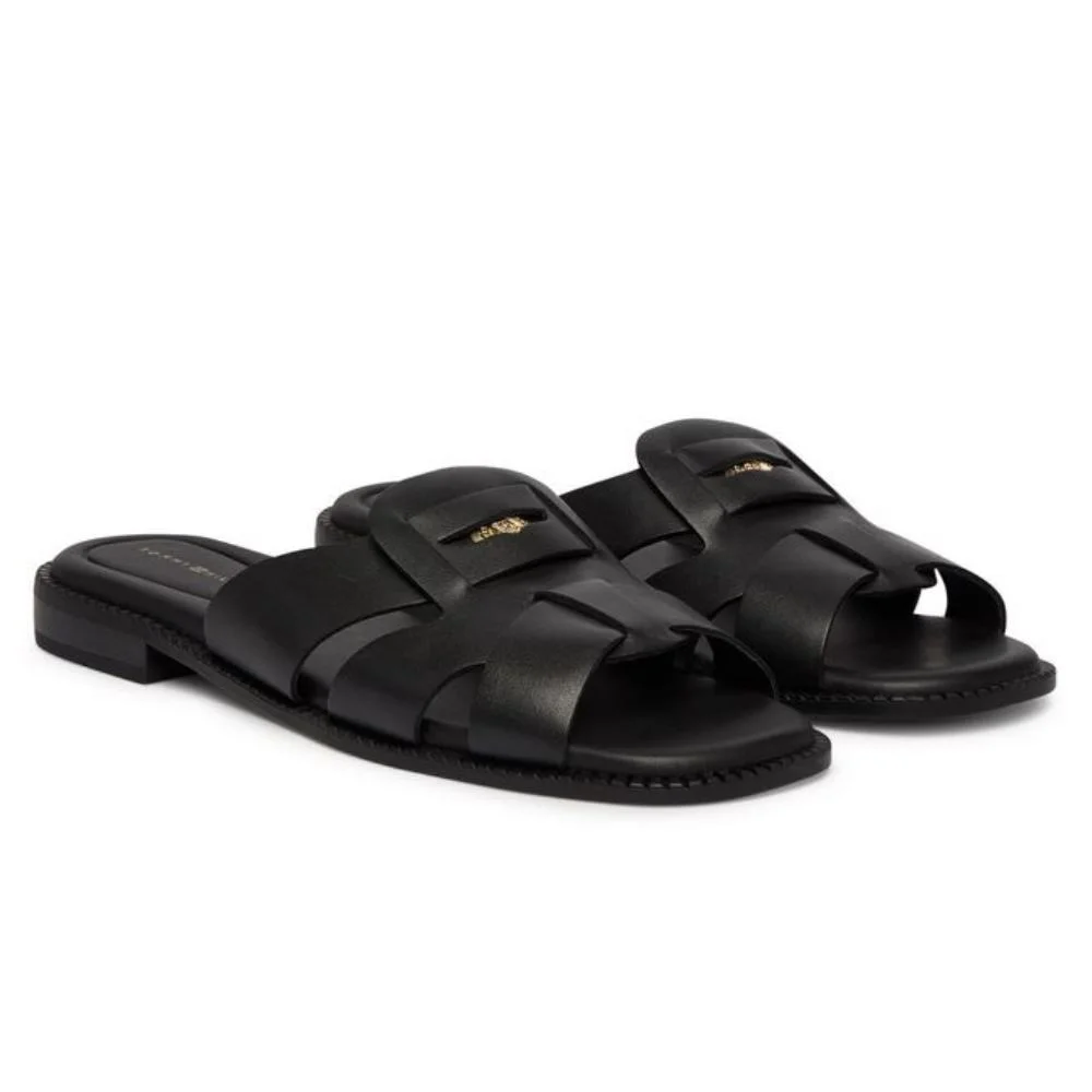 Φωτογραφία προϊόντος: TOMMY HILFIGER LEATHER FLAT SANDALS WOMEN TOMMY HILFIGER ΜΑΥΡΟ (FW0FW09126-BDS)