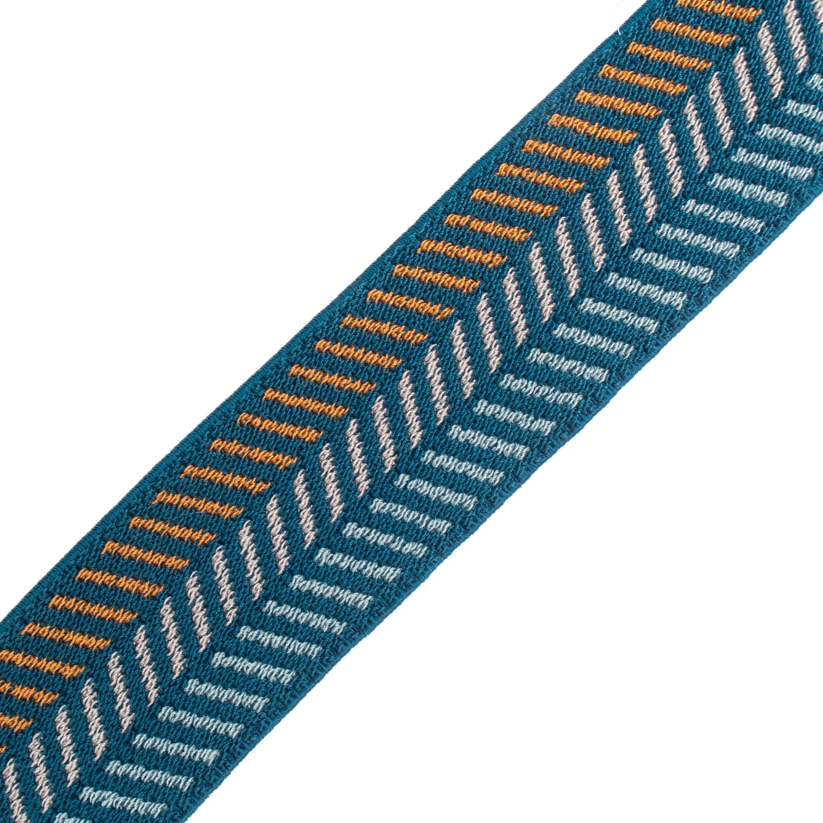 Φωτογραφία προϊόντος: Elastic Jacquard Zig Zag Design Petrol - Light Green - Ecru - Orange 4 Cm
