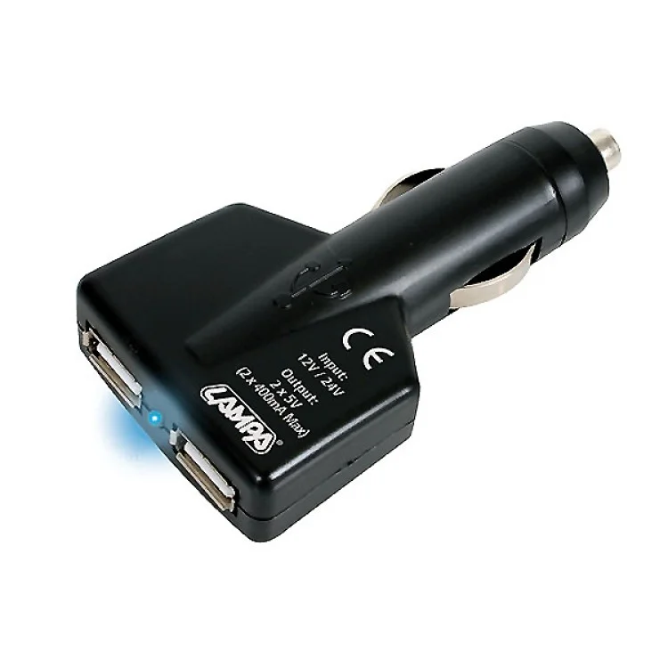 Φωτογραφία προϊόντος: Lampa Φορτιστής για 2 USB Αναπτήρα 12/24V DC5V-400mA L3904.2/T