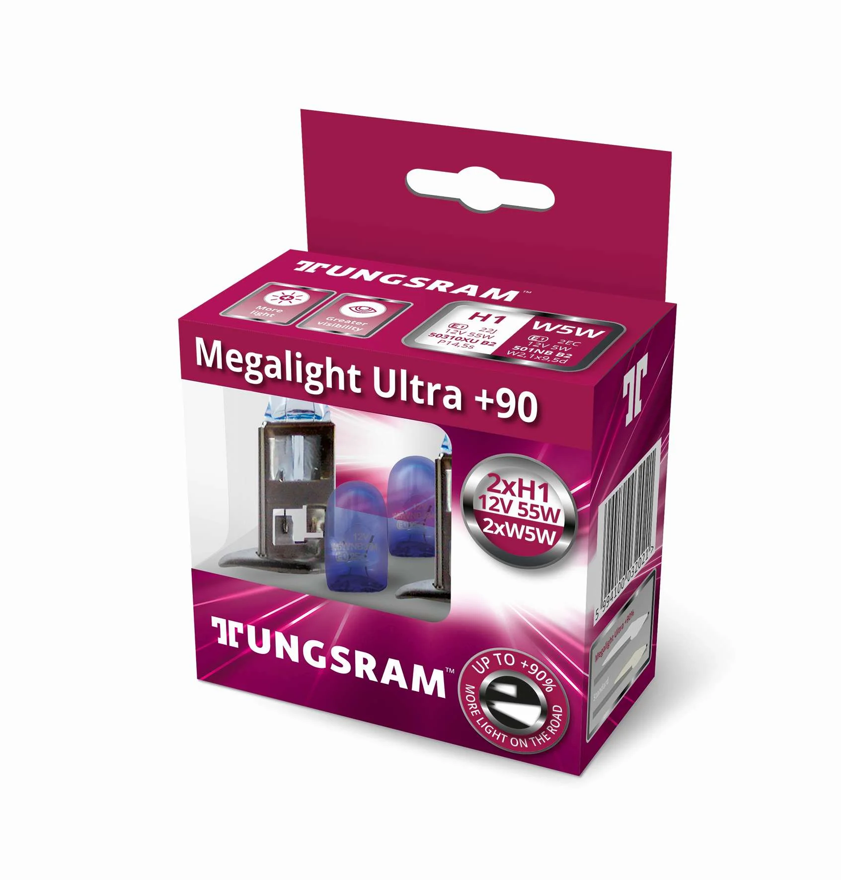 Φωτογραφία προϊόντος: TUNGSRAM H1 12V 55W P14.5s MegaLight Ultra +90% ΠΕΡΙΣΣΟΤΕΡΟ ΦΩΣ (50310XU)+W5W 2τμχ