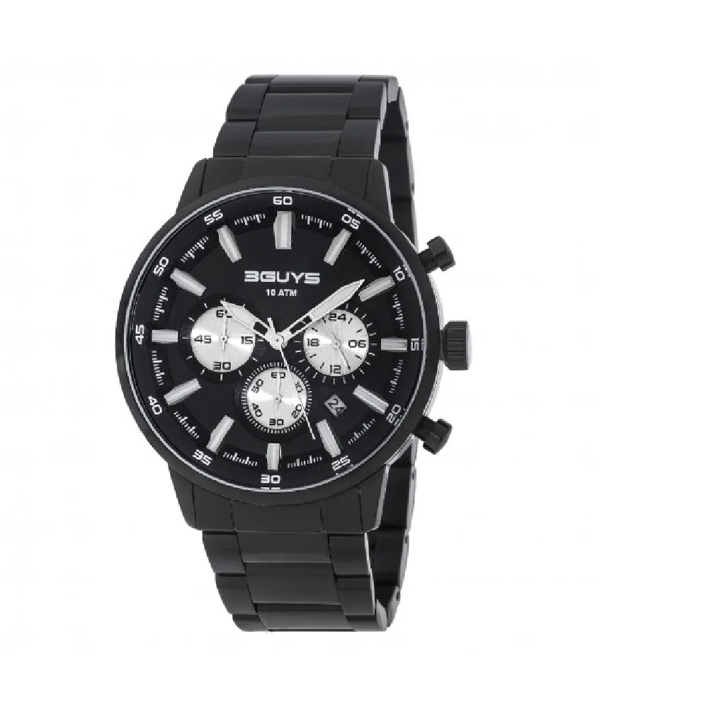 Φωτογραφία προϊόντος: 3GUYS WATCHES 3Guys Men's Chronograph Watch Black Stainless Steel Bracelet 3G27001