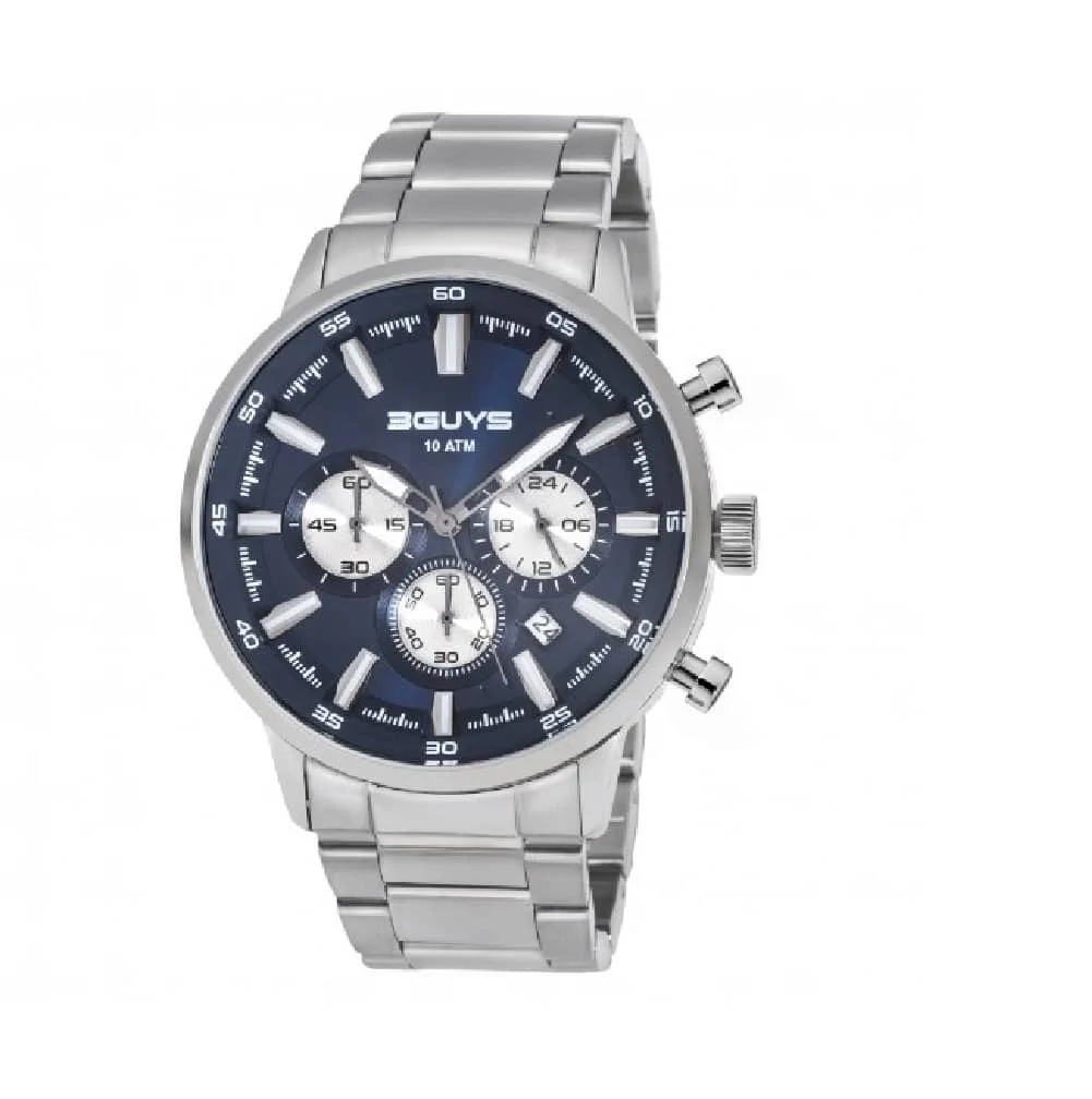 Φωτογραφία προϊόντος: 3GUYS WATCHES 3Guys Men's Chronograph Watch Silver Stainless Steel Bracelet 3G27003