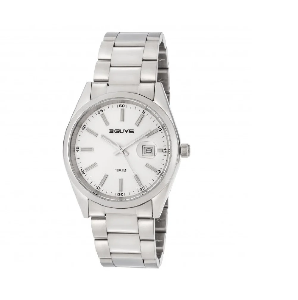 Φωτογραφία προϊόντος: 3GUYS WATCHES 3Guys Men's Watch Silver Stainless Steel Bracelet 3G15003