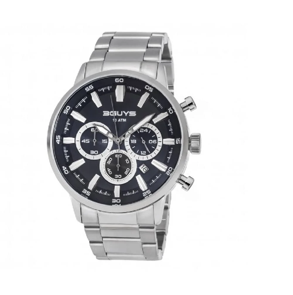 Φωτογραφία προϊόντος: 3GUYS WATCHES 3Guys Men's Chronograph Watch Silver Stainless Steel Bracelet 3G27006