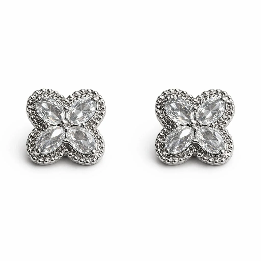 Φωτογραφία προϊόντος: Ghetto Silver Crystal Flower Stud Earrings | Stainless Steel