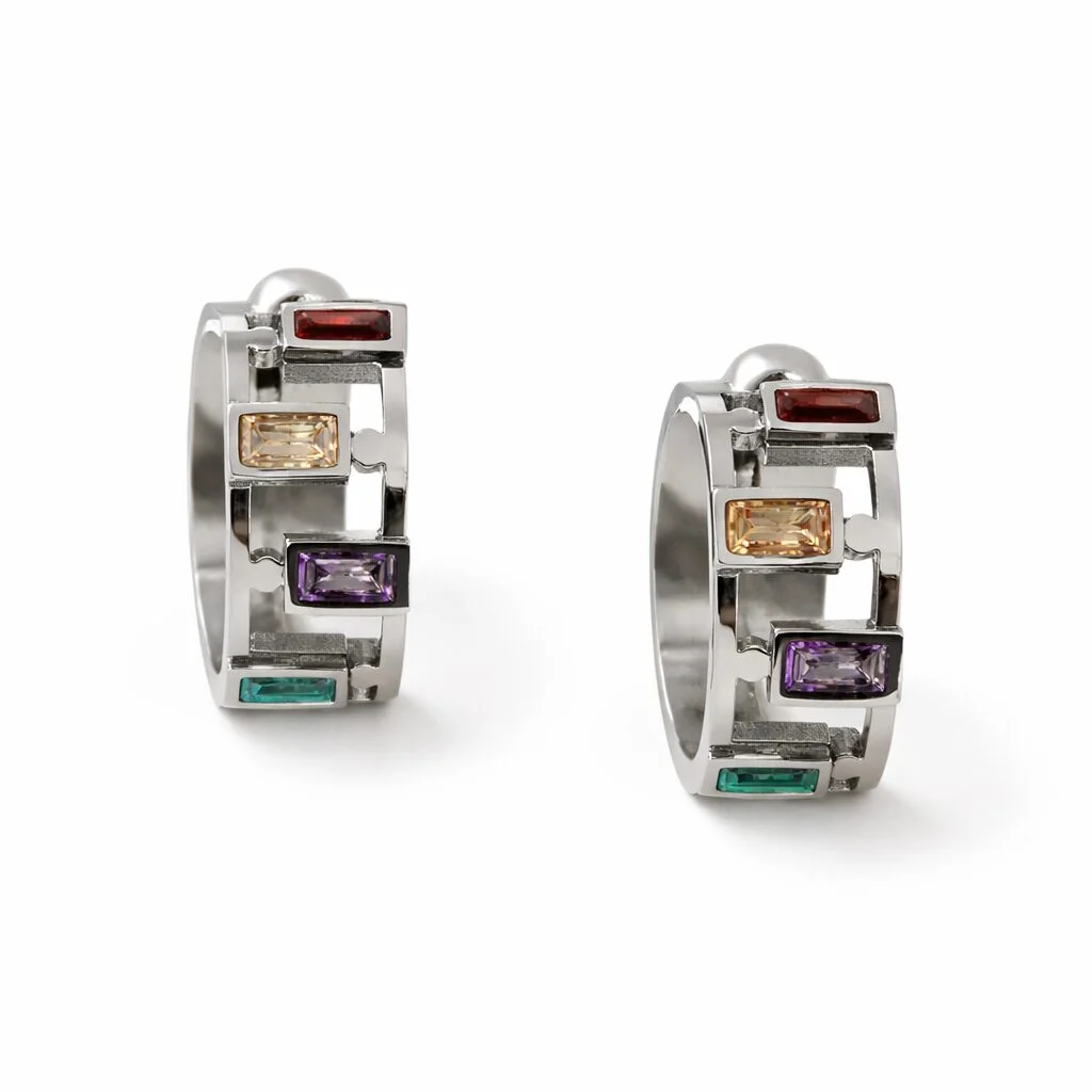 Φωτογραφία προϊόντος: Ghetto Stainless Steel Multicolor Hoop Earrings | Modern Crystal Hoops