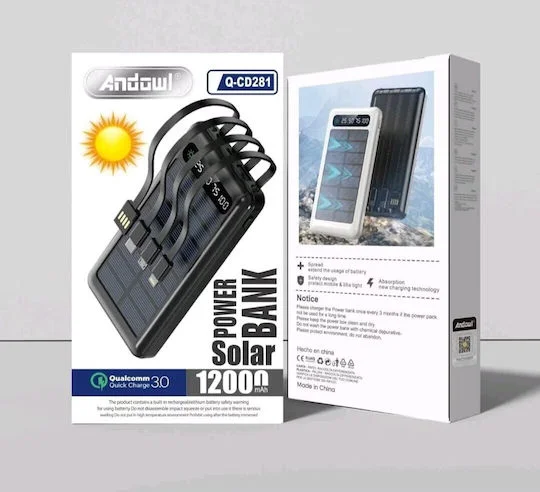 Φωτογραφία προϊόντος: Ηλιακό Power Bank 12000mAh Andowl Q-CD281 – Μαύρο