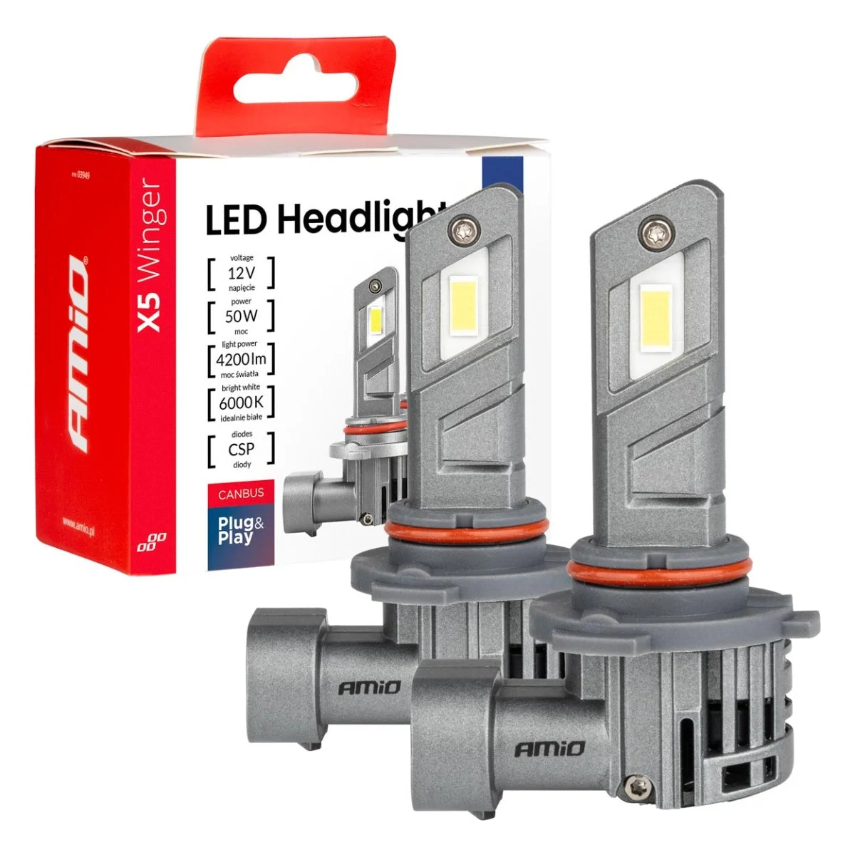 Φωτογραφία προϊόντος: AMIO Amio - Λάμπες LED HB3 τύπου Series X5 Winger τάση λειτουργίας 12V απόδοσης 50W Can-bus για Επιβατικά Αυτοκίνητα - 2 τεμ. (03948/AM) 03948/AM