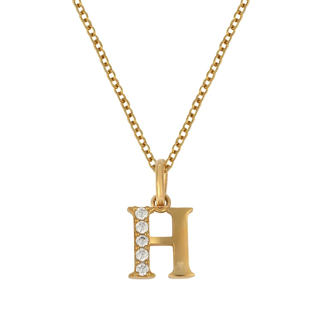 Φωτογραφία προϊόντος: Ασημένιο κολιέ 925 με μονόγραμμα Η με Χρύσωμα Κ18 και λευκές πέτρες ζιργκόν / AK-1007WG1