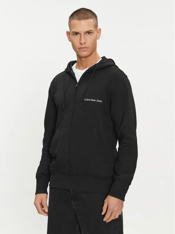 Φωτογραφία προϊόντος: Calvin Klein - Ανδρική Ζακέτα Institutional Zip Through Hood με Φερμουάρ και Κουκούλα Regular Fit J30J325148-BEH Μαύρο