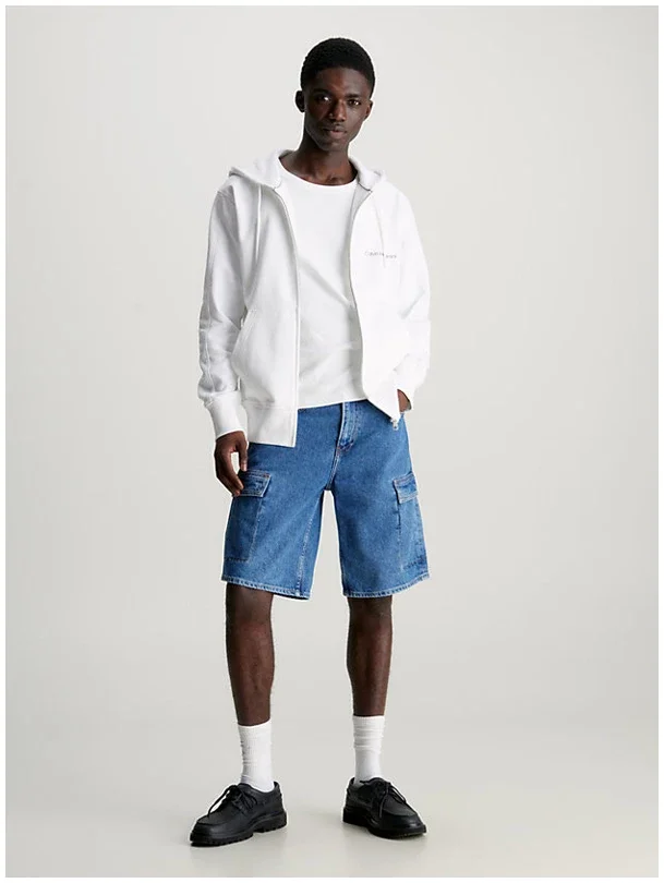 Φωτογραφία προϊόντος: Calvin Klein - Ανδρική Ζακέτα Institutional Zip Through Hood με Φερμουάρ και Κουκούλα Regular Fit J30J325148-YAF Λευκό