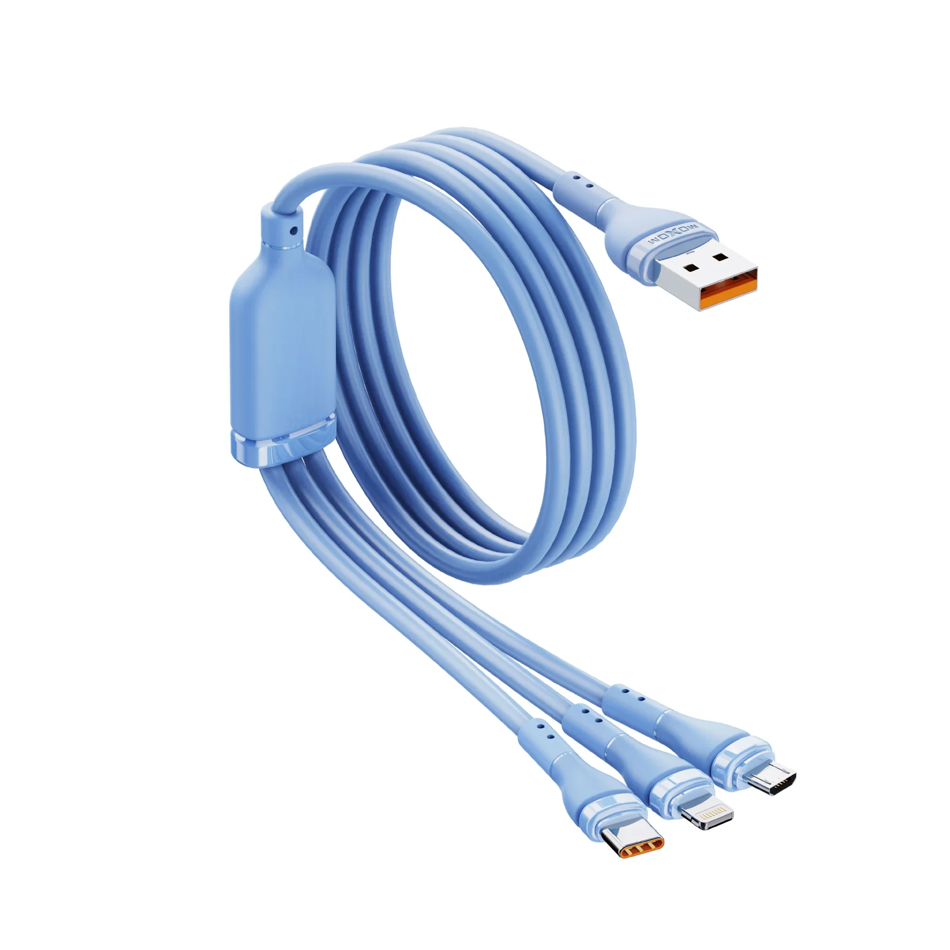 Φωτογραφία προϊόντος: Data Cable σιλικόνης 100W 1M 6A 3 σε 1 MOXOM MX-CB217 ΜΠΛΕ