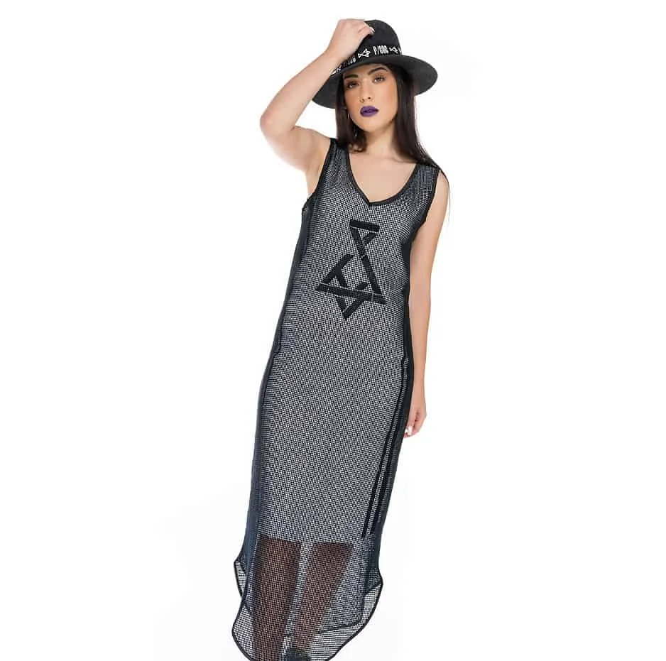 Φωτογραφία προϊόντος: Sleeveless maxi dress with transparent details and P/COC logo in front