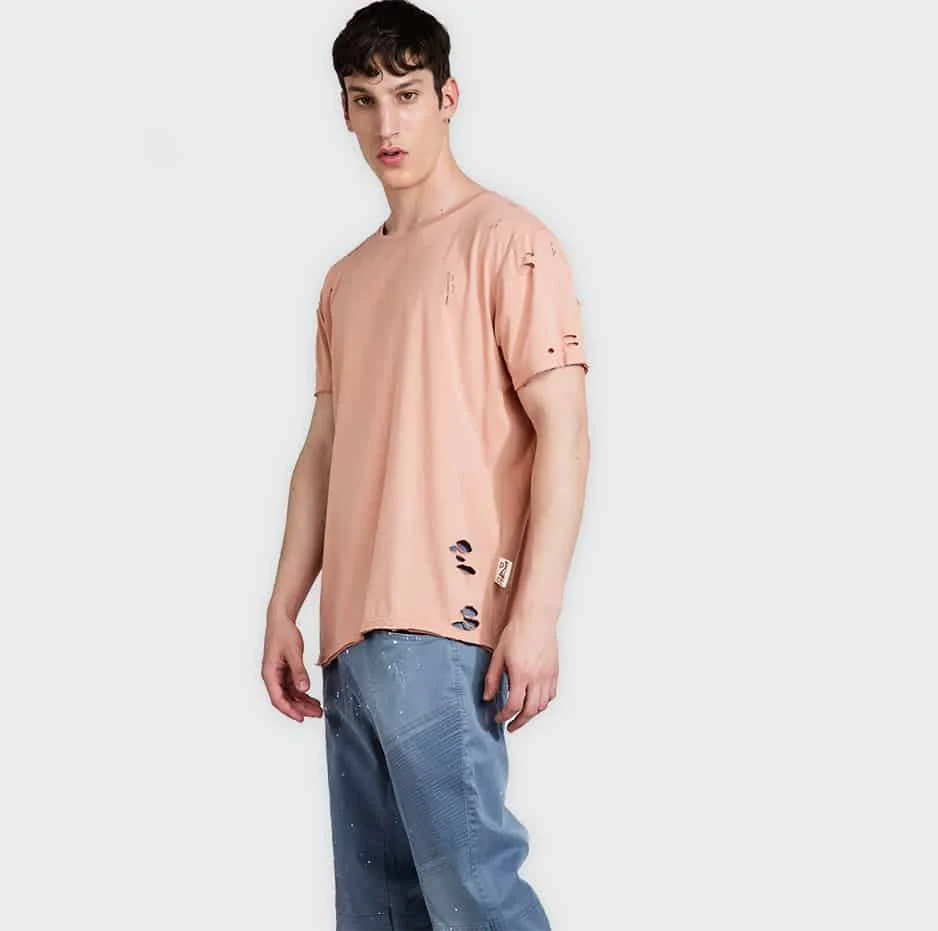 Φωτογραφία προϊόντος: Salmon asymmetrical t-shirt with lazer cuts