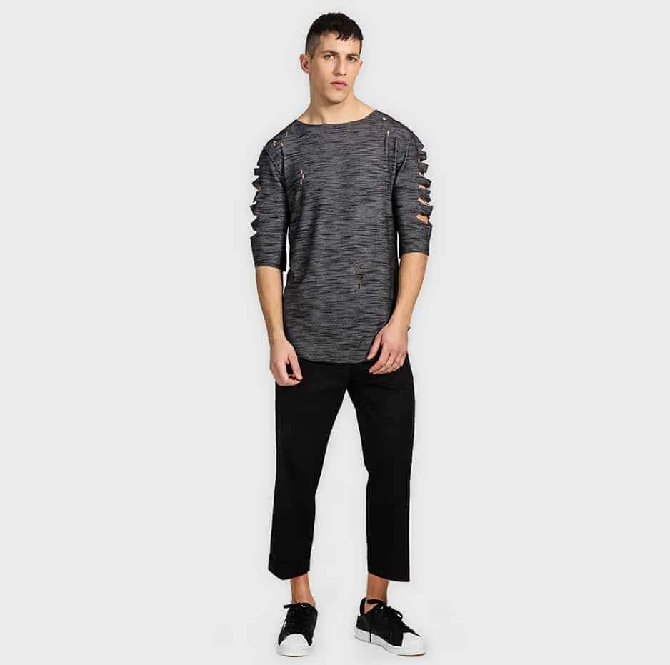 Φωτογραφία προϊόντος: Black/Melanze T-shirt with lazer cuts on shoulders