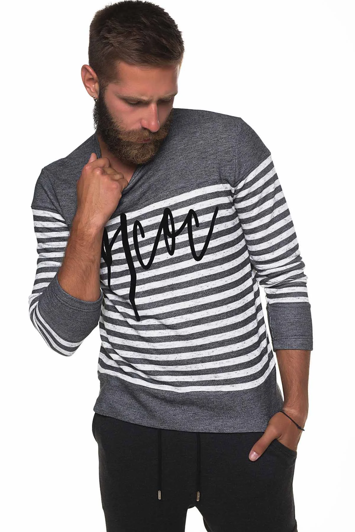 Φωτογραφία προϊόντος: Grey striped sweater with flock printing