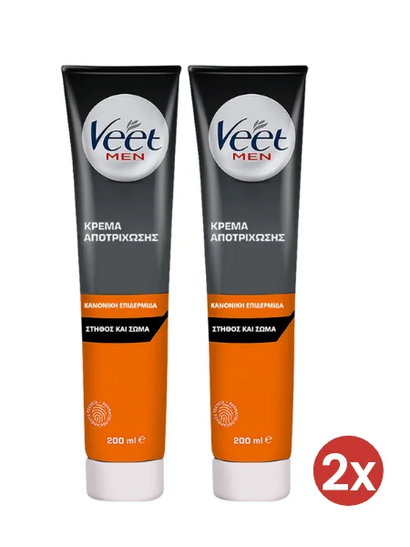 Φωτογραφία προϊόντος: Veet Orange Pack for Men Κρέμα Αποτρίχωσης για Ξήρη Επιδερμίδα Στήθος και Πλάτη - Πακέτο 2 x 200ml