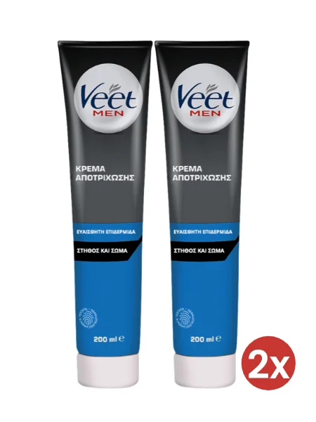 Φωτογραφία προϊόντος: Veet Blue Pack for Men - Κρέμα Αποτρίχωσης για Ευαίσθητη Επιδερμίδα για Στήθος + Πλάτη- Πακέτο 2 x 200ml