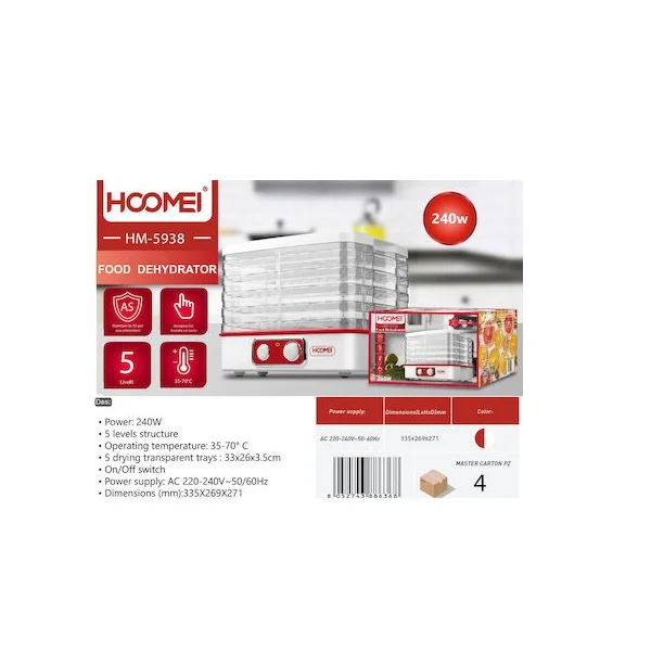 Φωτογραφία προϊόντος: OEM Hoomei HM-5938 Αποξηραντής Τροφίμων με Ράφια 50553318