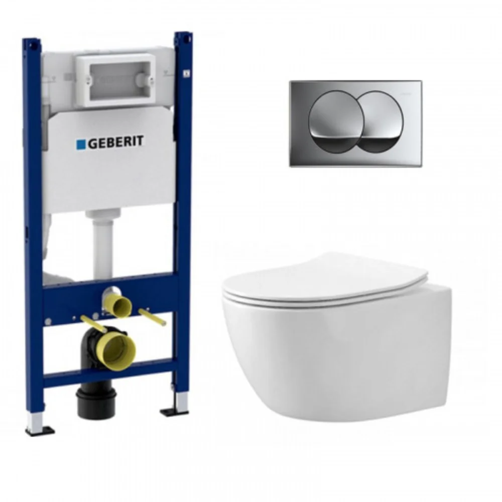 Φωτογραφία προϊόντος: Geberit Delta Duofix 111.153.00.3 Εντοιχιζόμενο Καζανάκι Γυψοσανίδας 12cm + Πλακέτα Geberit Delta 01 Chrome + Λεκάνη Hanne Reme L500