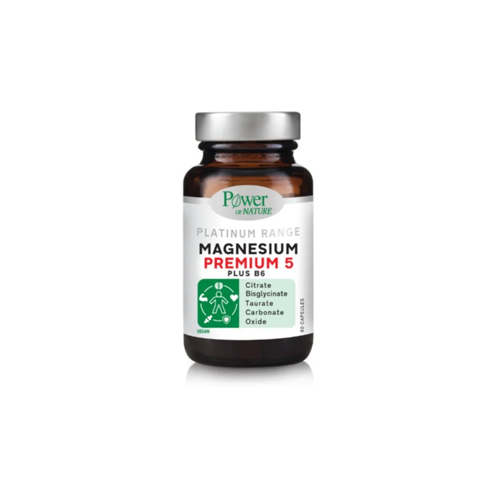 Φωτογραφία προϊόντος: POWER OF NATURE Platinum - Magnesium Premium 5 (Magnesium 350mg + Vitamin B6 12mg) 60caps