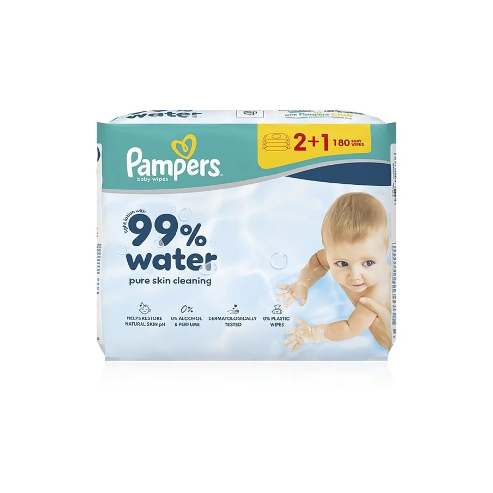 Φωτογραφία προϊόντος: PAMPERS 99% Water Μωρομάντηλα 3 x 60 Μωρομάντηλα (180 Τεμάχια)