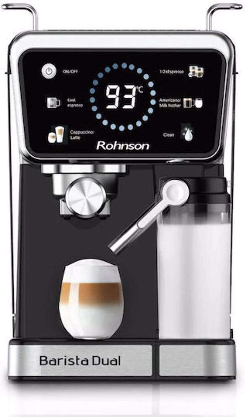 Φωτογραφία προϊόντος: Rohnson MOD R-98082 Barista Dual Αυτόματη Μηχανή Espresso 1350W Πίεσης 20bar για Cappuccino Μαύρη