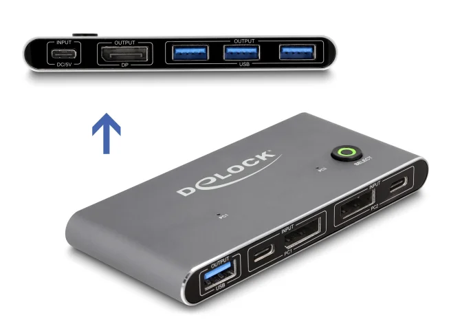 Φωτογραφία προϊόντος: DELOCK DisplayPort KVM switch 18646 με 4x θύρες USB 5Gbps, 8K/30Hz, γκρι