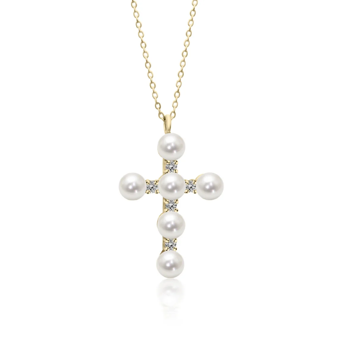 Φωτογραφία προϊόντος: Chrilia Collection Κολιέ σταυρός, Κ14 χρυσό με μαργαριτάρια και διαμάντια 0.07ct, VS1, G, ko6877