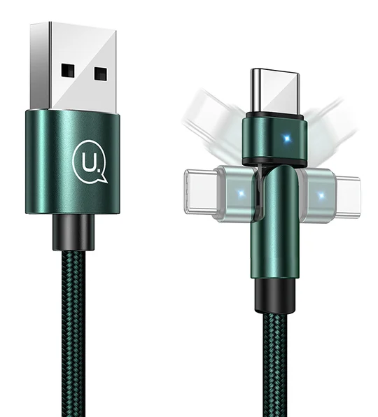 Φωτογραφία προϊόντος: USAMS καλώδιο USB-C σε USB SJ477, περιστρεφόμενο βύσμα, 10W, 1m, πράσινο
